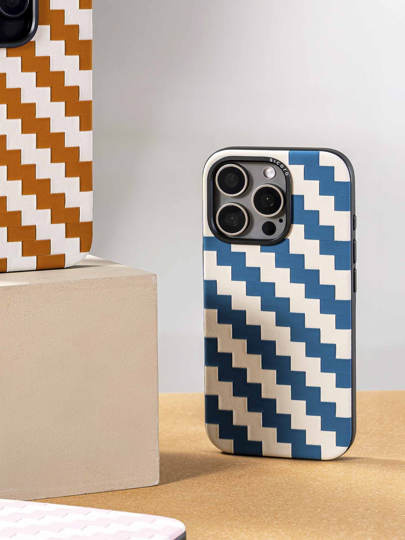 sicora handwoven vegan leather zigzag phone cases